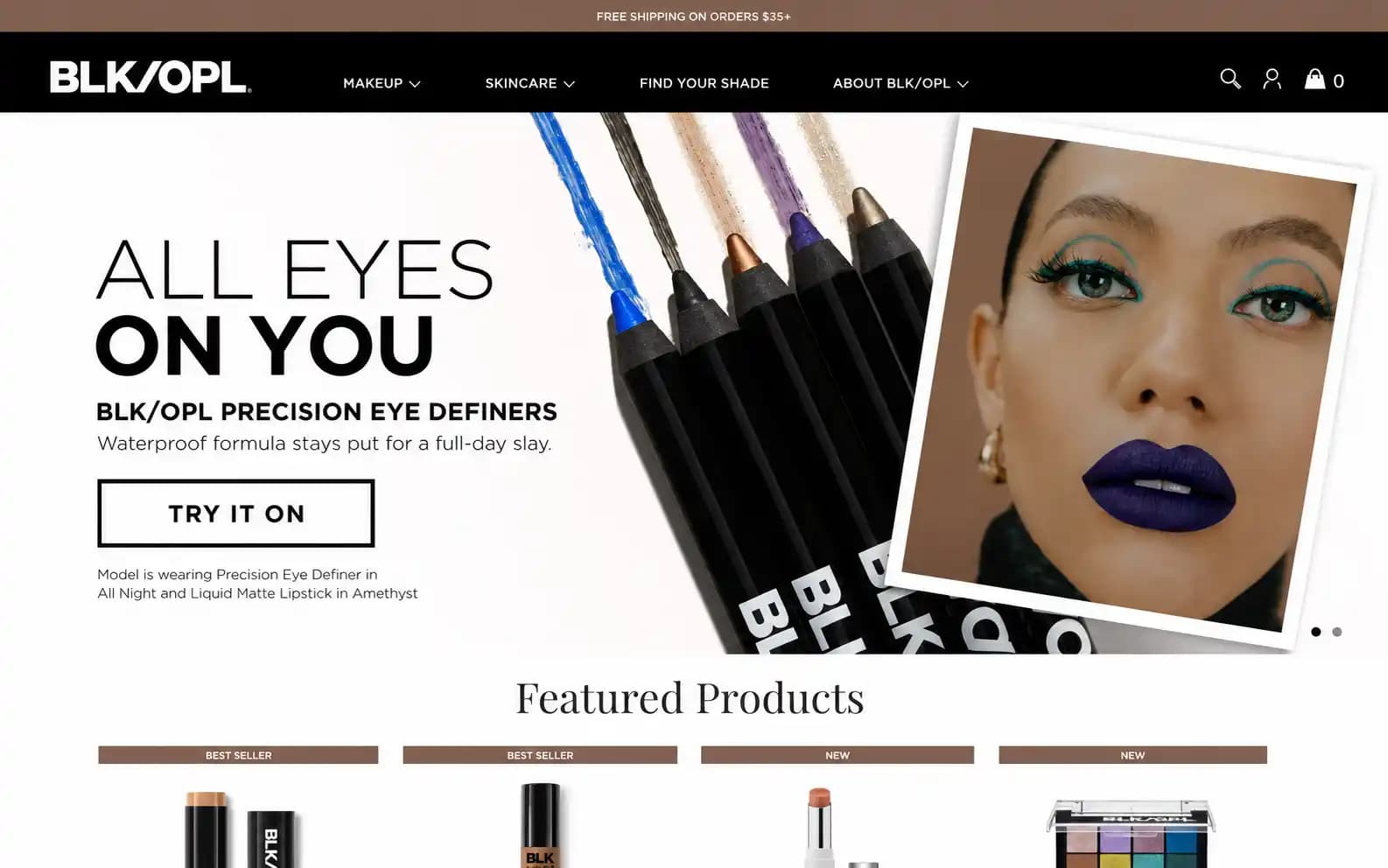 Black Opal Beauty desktop ecommerce experience