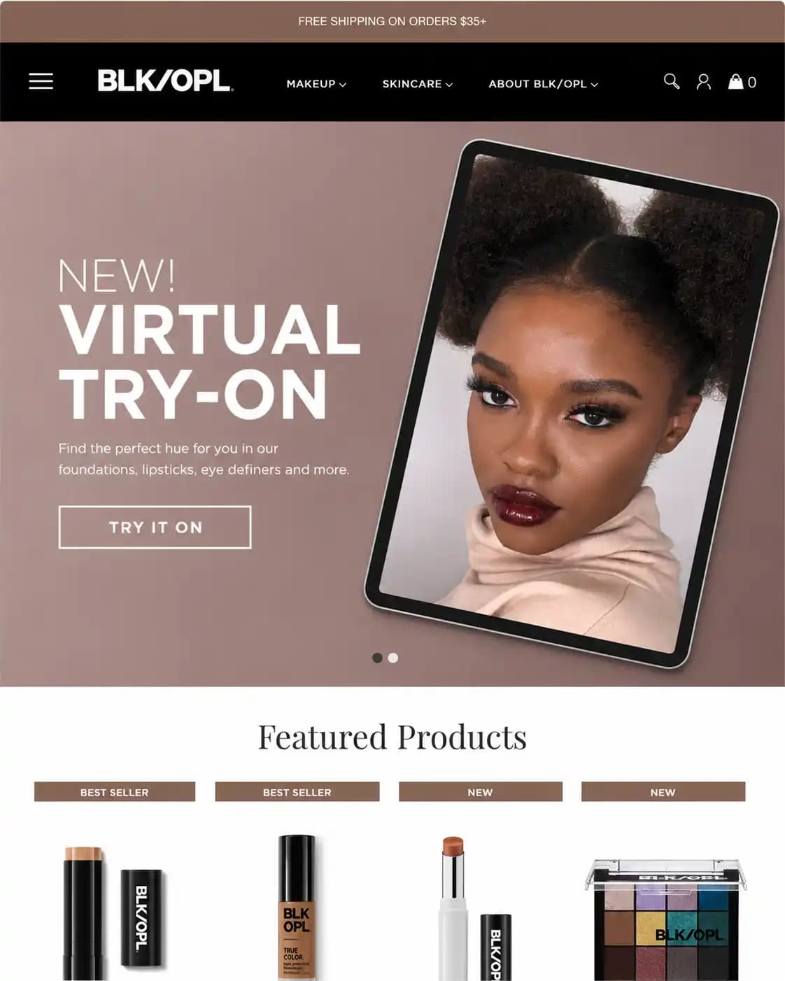 Black Opal Beauty tablet ecommerce experience