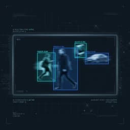Video frame with AI object-detection bounding boxes and blur effect applied in real time
