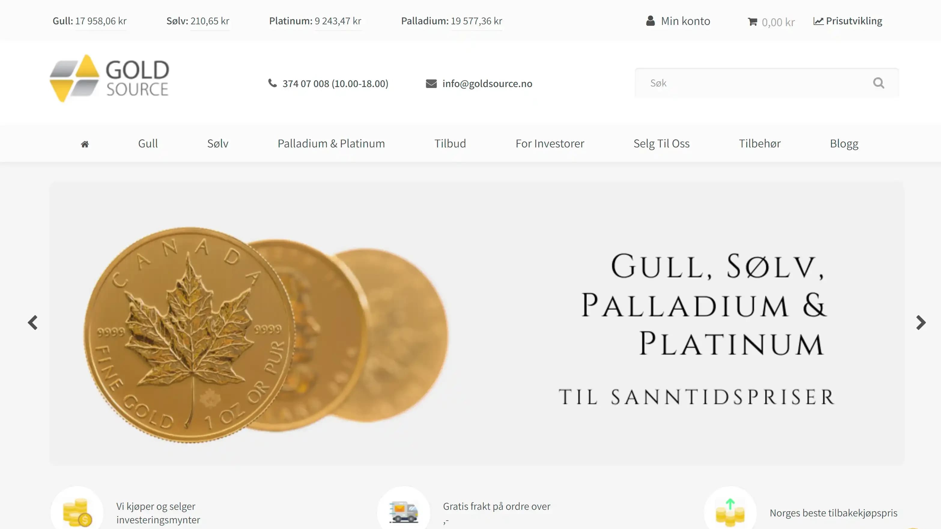 GoldSource redesigned homepage with live metal pricing and bestselling products