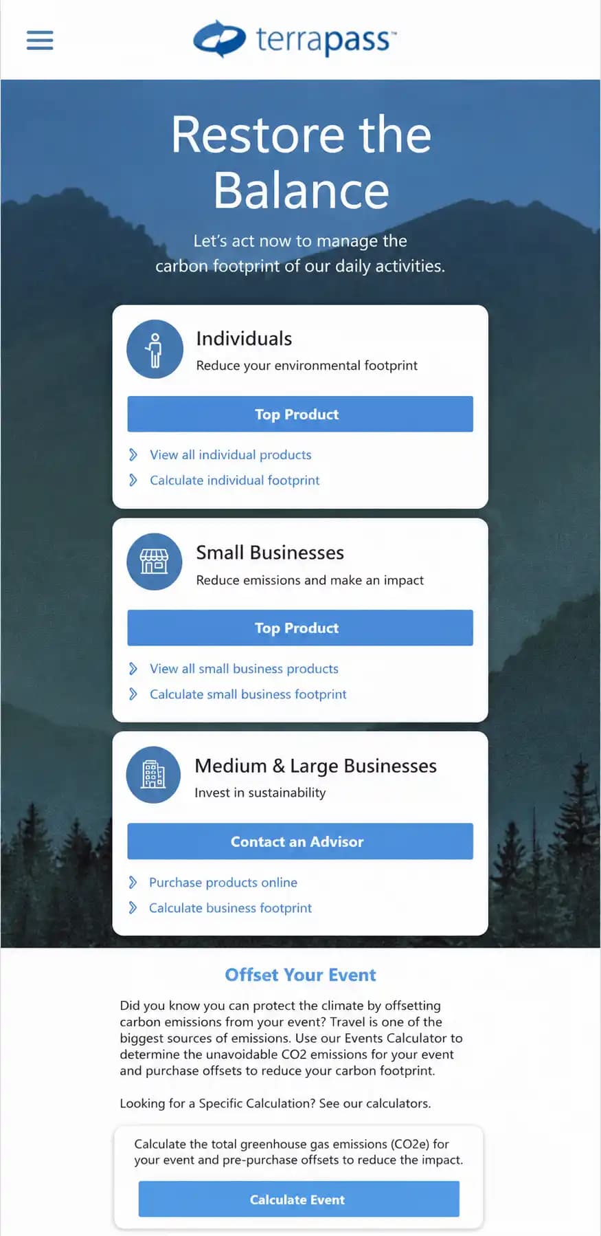 TerraPass mobile carbon calculator experience