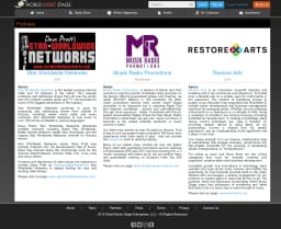 World Music Stage Partners page showing artist and venue partnerships