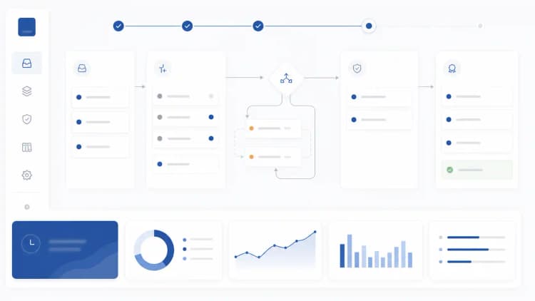 Clean workflow lane with automated checks, exception routing, and measurement cards
