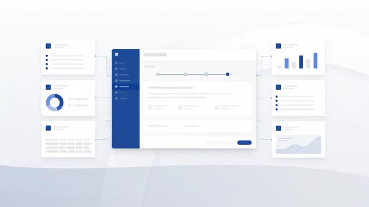Clean modular software panels connected around a stable core workflow
