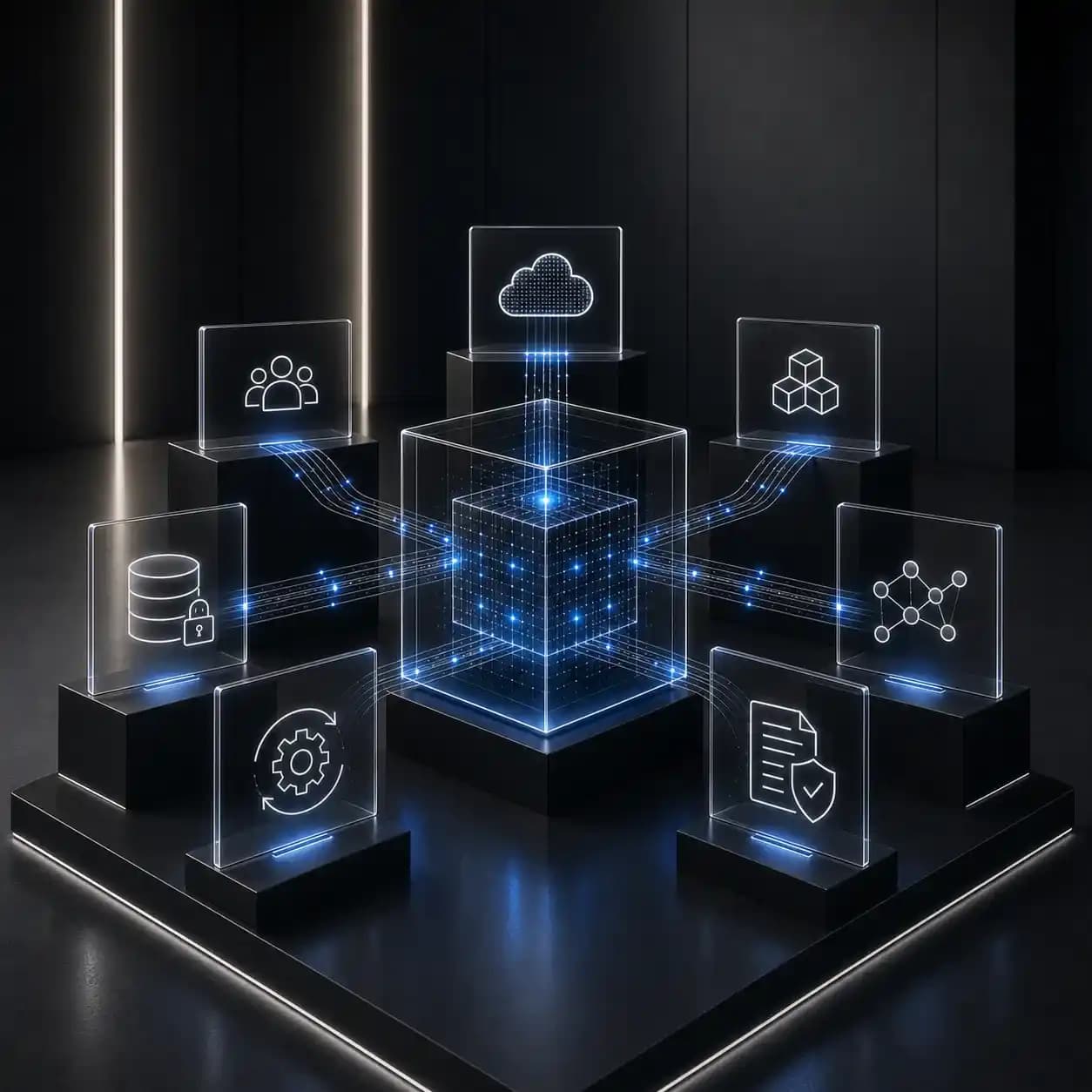Enterprise integration architecture connecting CRM, ERP, MDM, APIs, and cloud systems for regulated buyers