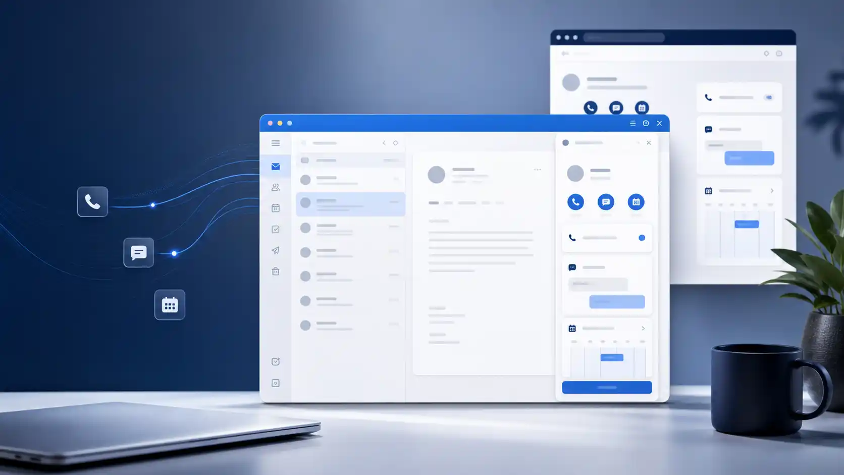 Concept view of an Outlook add-in connecting email, tasks, and scheduled events