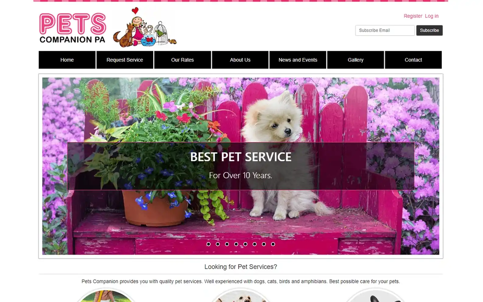 Pets Companion PA desktop booking web app experience