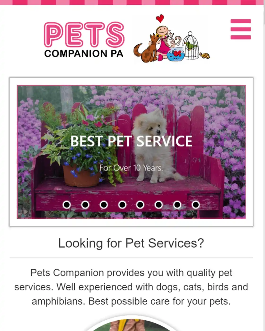 Pets Companion PA tablet booking web app experience